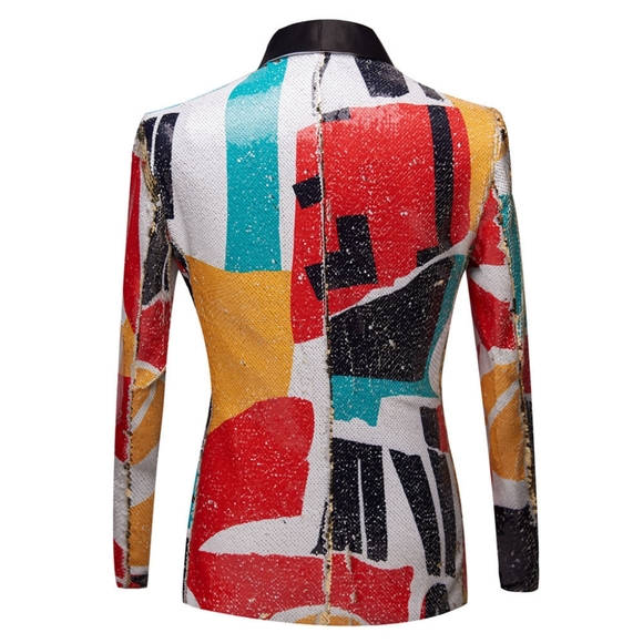 NWT Men's Bold Shawl Lapel Single-Breasted Sequined Jacket (Multicolor) - PYJTRL - Picture 2 of 8